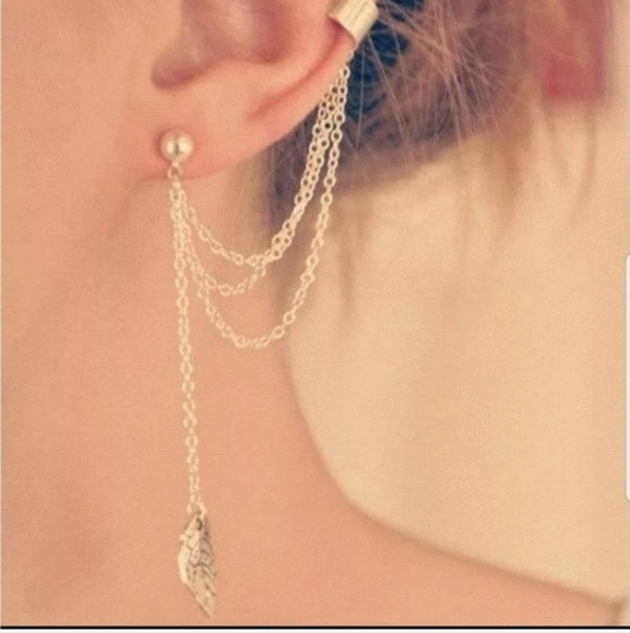 ☆Cindy☆ Feather Chain and Cuff Earring - Picture 2 of 3